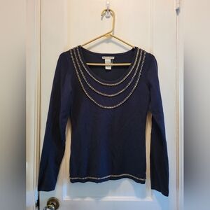 Alberto Makali Women's Navy Gold Chain Detail Long Sleeve Blouse Size S